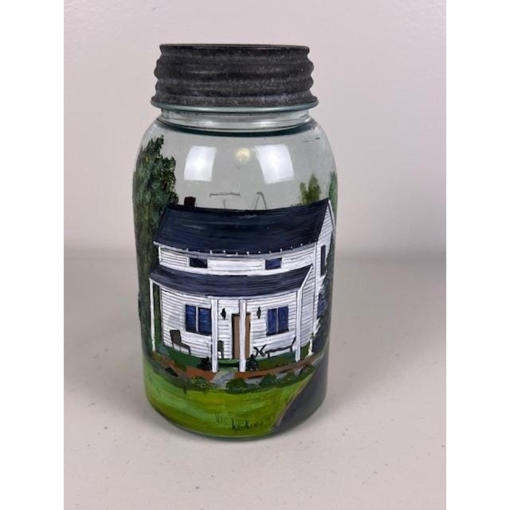 Vintage Atlas Strong Shoulder Mason Jar Hand Painted Farmhouse Folk Art‎ 1997